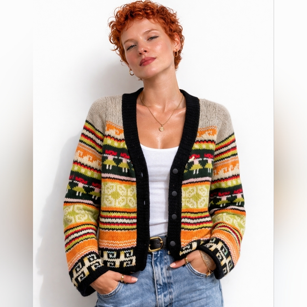 Vintage Knit Sweater Designer Brand Made in Italy Small Medium Mixed Print